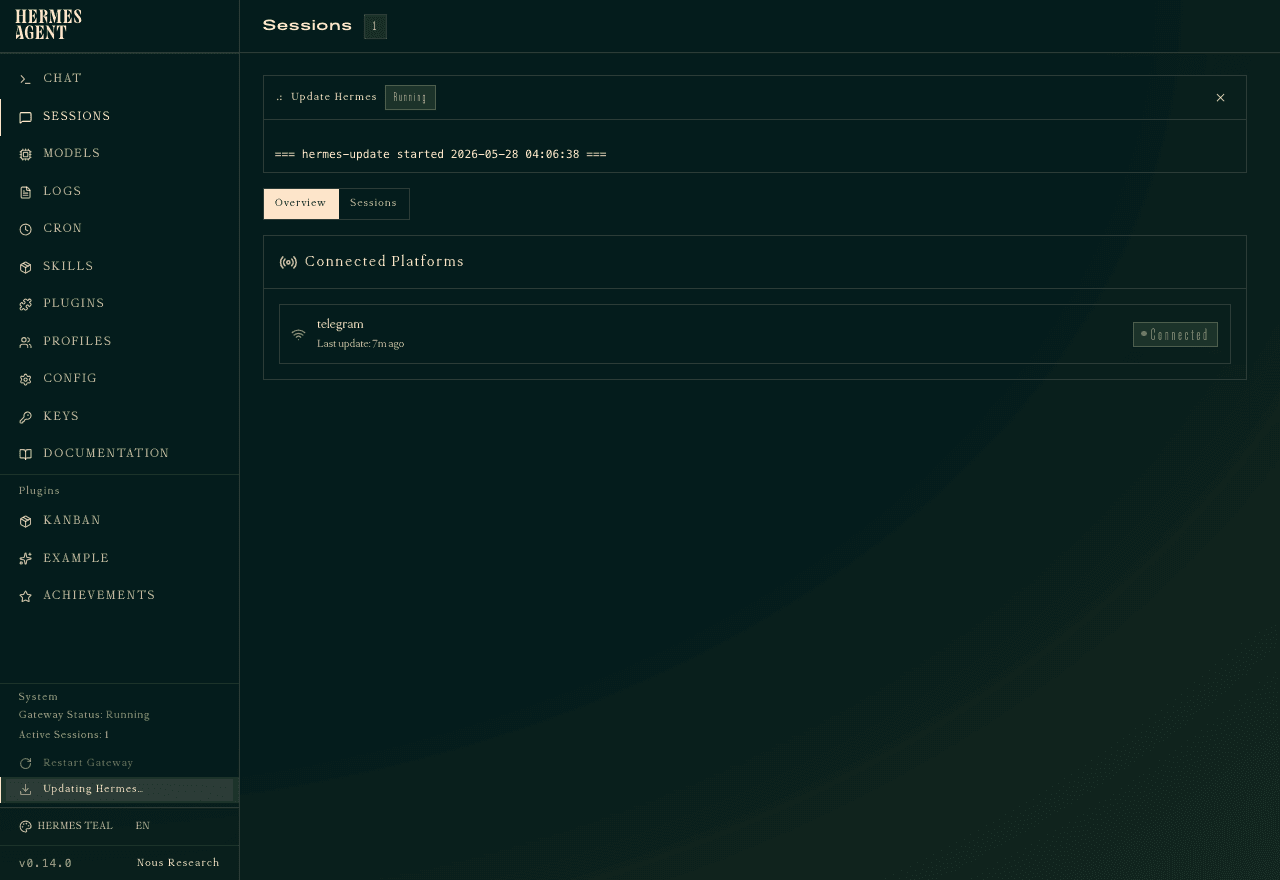 Update Hermes streaming log panel during an in-progress update